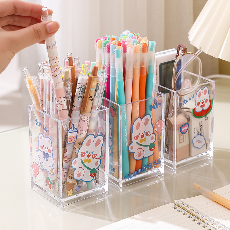 Picture of Ins Unprinted Style Transparent Acrylic Pen Holder Office Desktop Stationery Storage Box Student Makeup Brush Storage Bucket