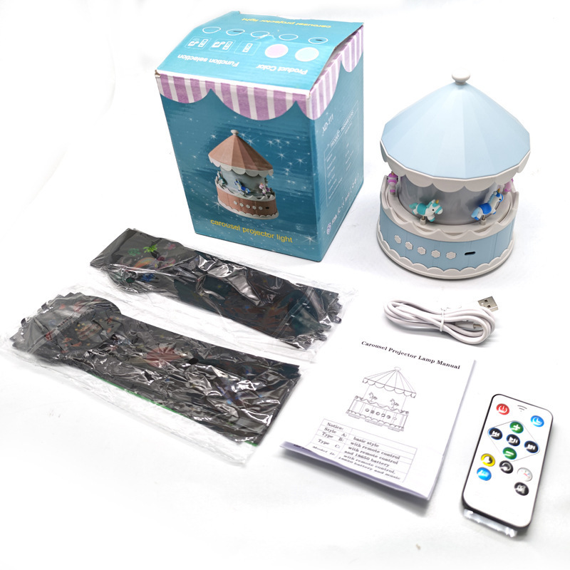 Picture of Cross-Border Carousel Projection Lamp USB Music Music Box Atmosphere Lamp Kidsren's Starry Sky Lamp Pvc Toy Night Light