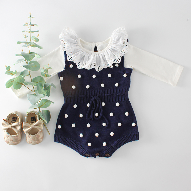 Picture of Ins 2025 Spring New Product Girls Baby Lace Collar Bag Fart Baby Cotton Long-Sleeved One-Piece Rompers