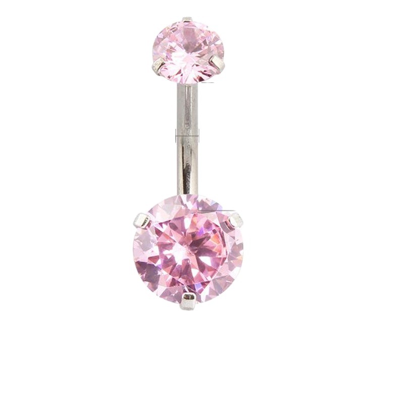 Navel Nail Internal Thread All Stainless Steel Clip Round Double Zircon Non-Allergenic Thick Rod Non-Fading Navel Ring