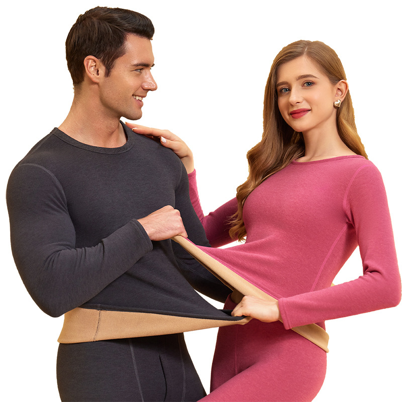 Picture of Autumn and Winter Women's Fleece-Lined Thickened Autumn Clothes and Pants Suit Brushed Inner Wear Men's and Women's Base Shirt Heating Thermal Underwear