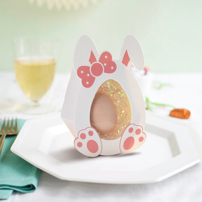 Easter party paper box rabbit cartoon transparent visual candy box diy folding color gift box 10 PCs/bag