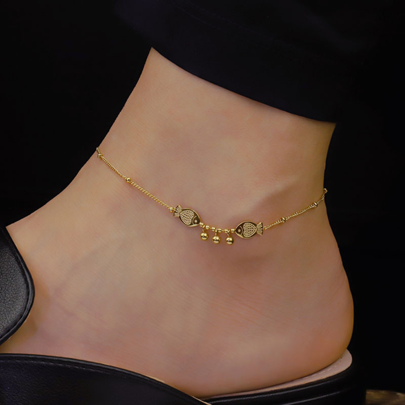 Simple Elegant Gold Bean Pisces Anklet Female Niche Design Titanium Steel 18k Gold Foot Ornaments Internet Celebrity All-match Trendy Jewelry