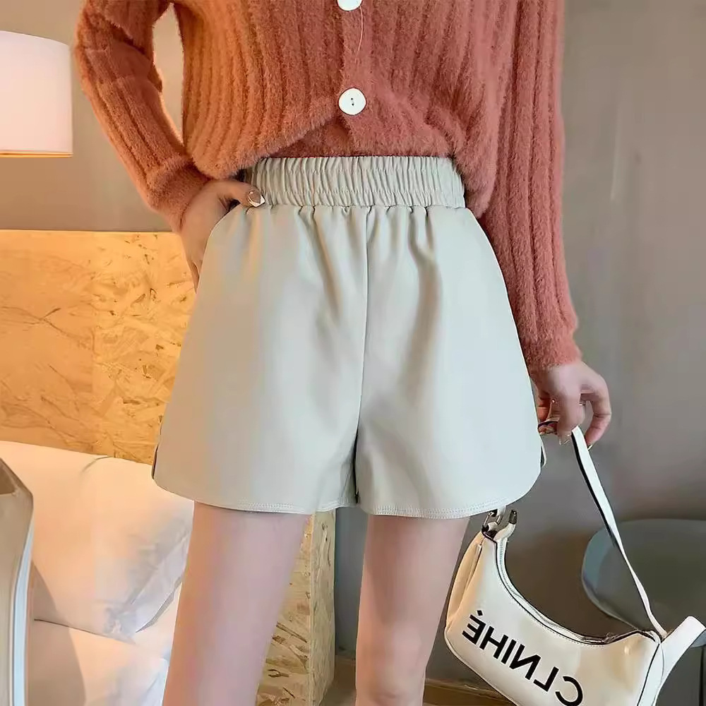 Women's Waist plus size Loose Wide Leg New Arrival Boots Pants Bottoming Skinny Puleather Outer Wear 2023 Shorts Showing Autumn and Winter Fashion