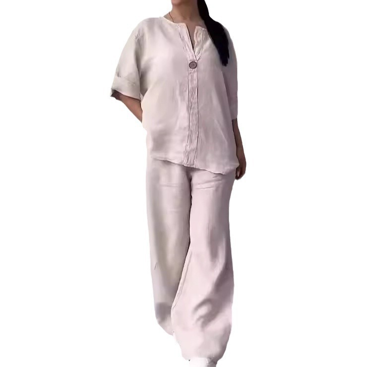 Picture of Amazon 2025 Europe and the United States cross-border new women's independent station AliExpress fashion solid color cotton casual suit pants