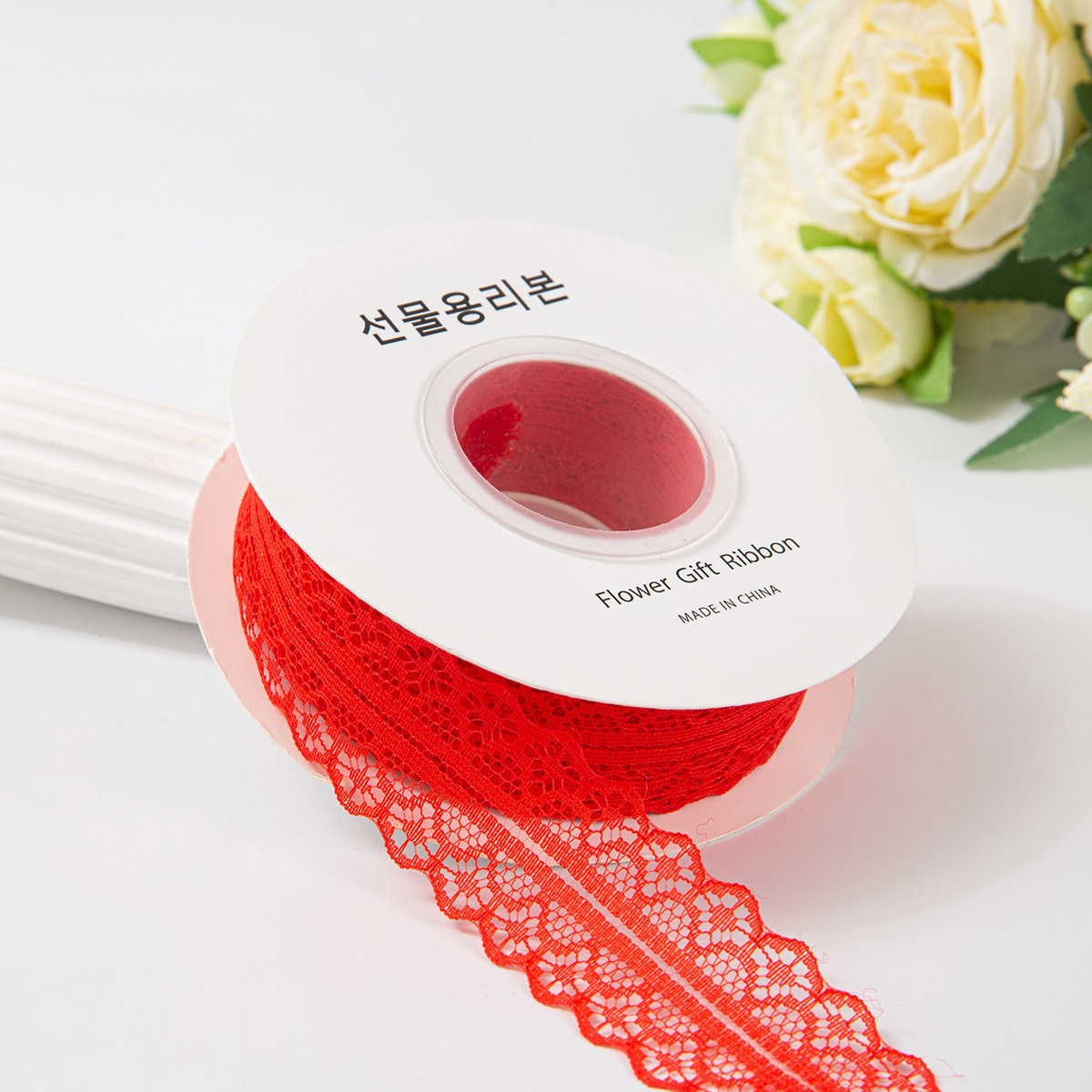 Picture of 25 yards hollow lace with lotus leaf lace polyester snow yarn bouquet flower packaging material handmade diy gift box