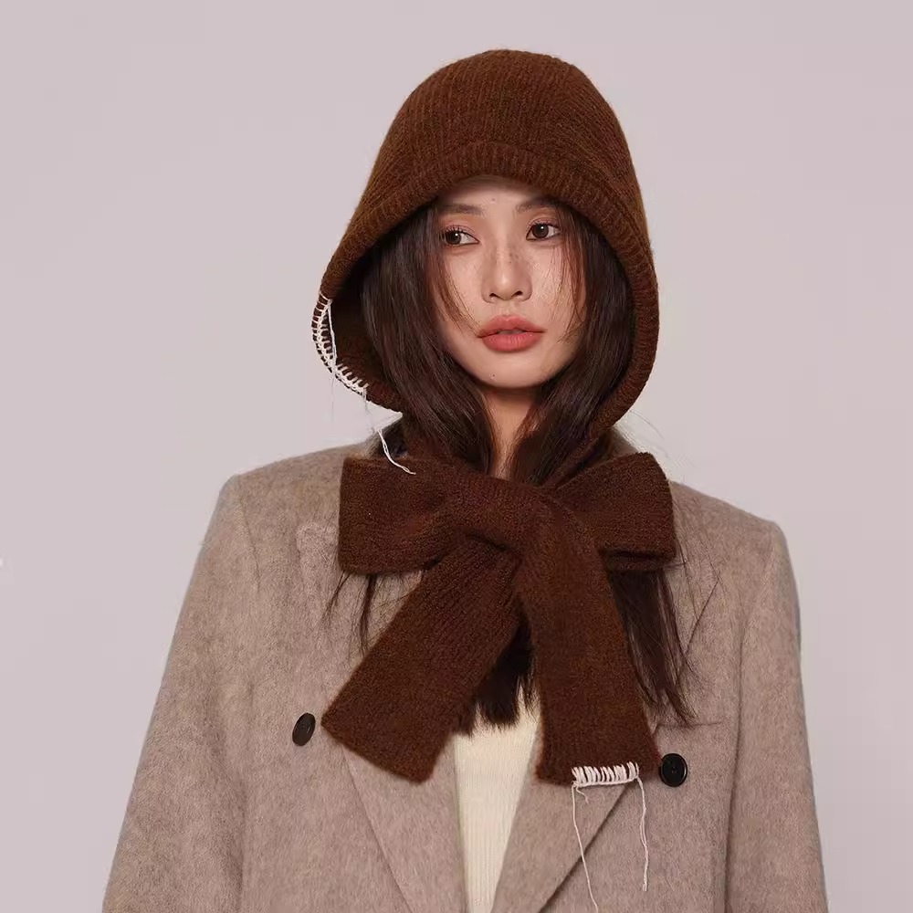 Picture of Senior Balaclava Hat Women's Outer Lace Solid Color Knitted Warm Ear Wool Hat Autumn and Winter New