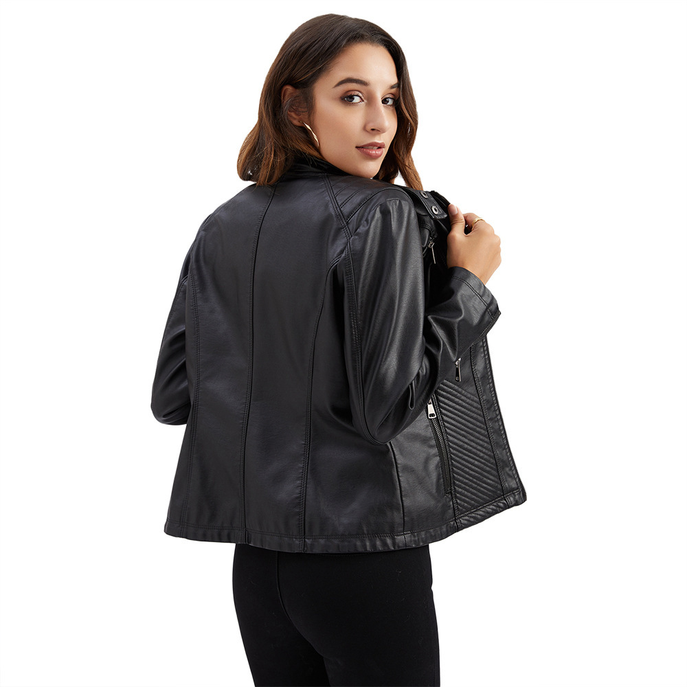 Picture of New Women's Casual Leather Collar Jacket European and American Slim-fit Jacket Women's Spring and Autumn Solid Color Women's Leather Jacket