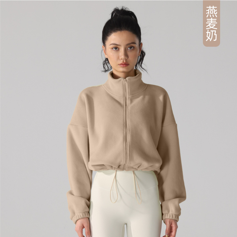 Picture of European and American Lamb Fleece Sports Coat Women's Autumn and Winter fleece-lined Thickened Collar Fleece Coat Fitness Casual Fleece Top