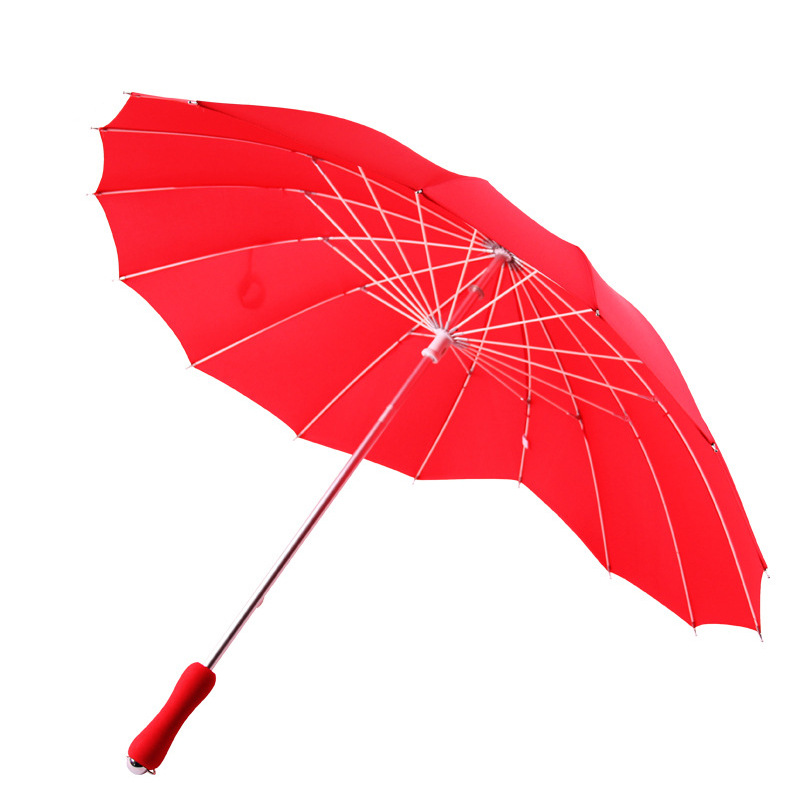 Picture of in stock Hot Selling Fashion Heart-shaped Wedding Bride Umbrella Skirt Glass Fiber Aluminum Big Red Umbrella Hand Open 16-bone Straight Umbrella