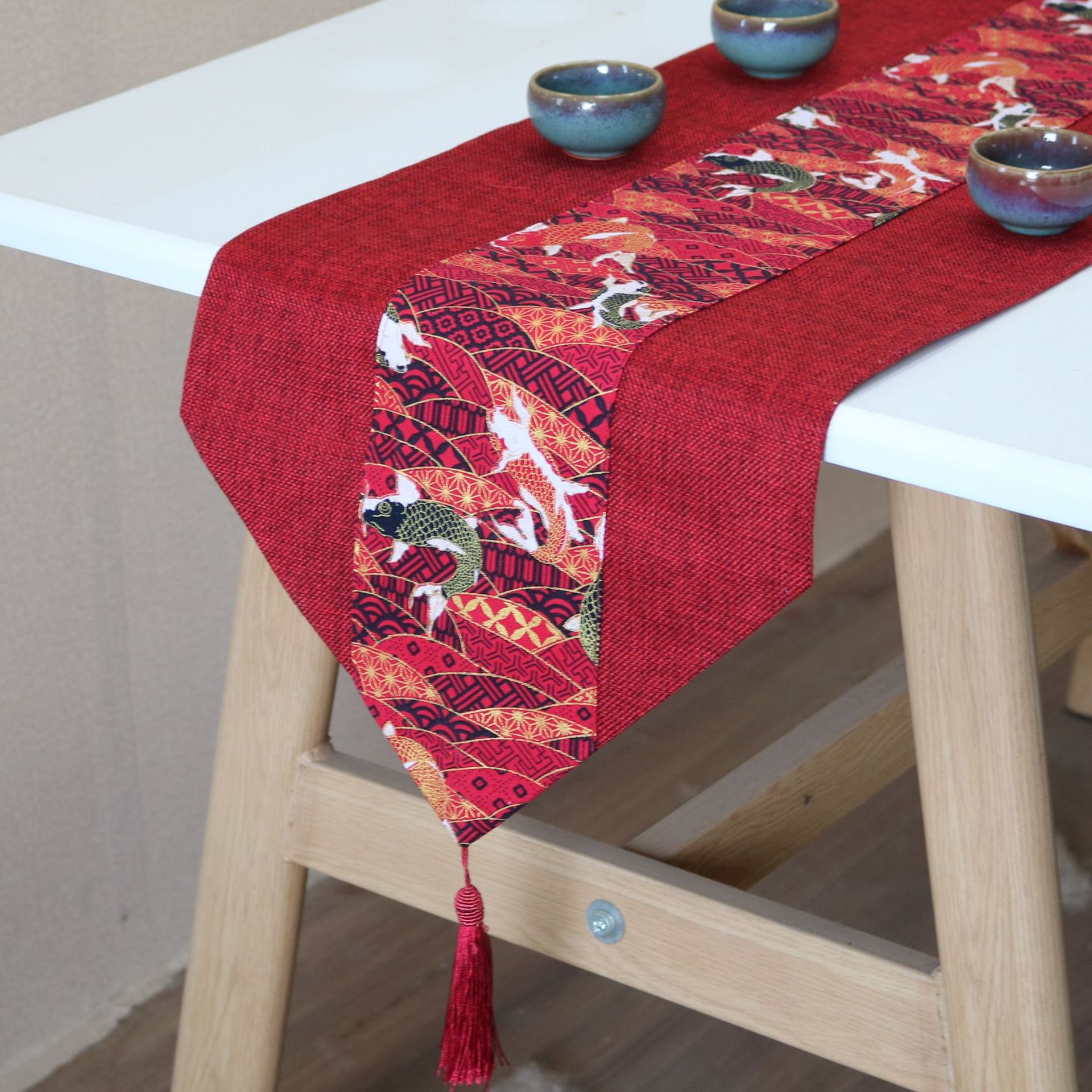 Chinese Wedding Ceremony Wedding Table Fabric Tea Table Festive Red Table Flag New Year Chinese Style Cotton and Linen Vintage Long Towel