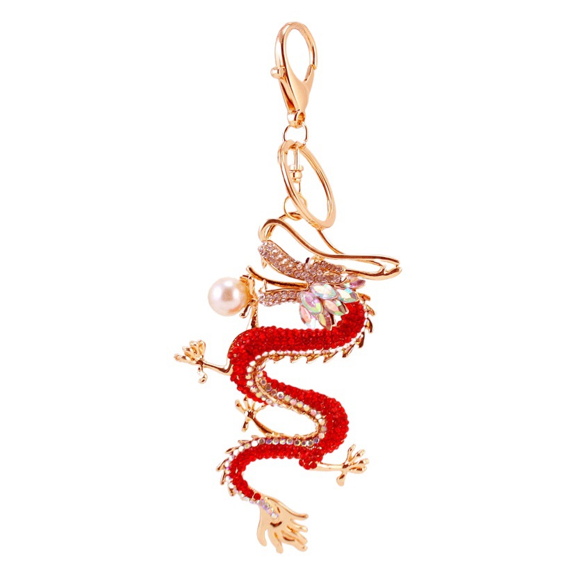Chinese Style Creative Zodiac Crafts Dragon Diamond Keychain Men's Key Chain Pendant Bag Buckle 216