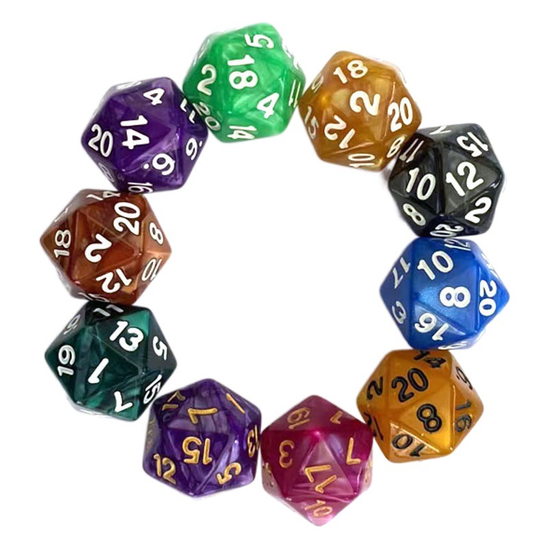 20-Face Acrylic Pearl Pattern Dice Digital Dice Accessories PRTG Gaming Dice Desktop Gaming Sieve Color