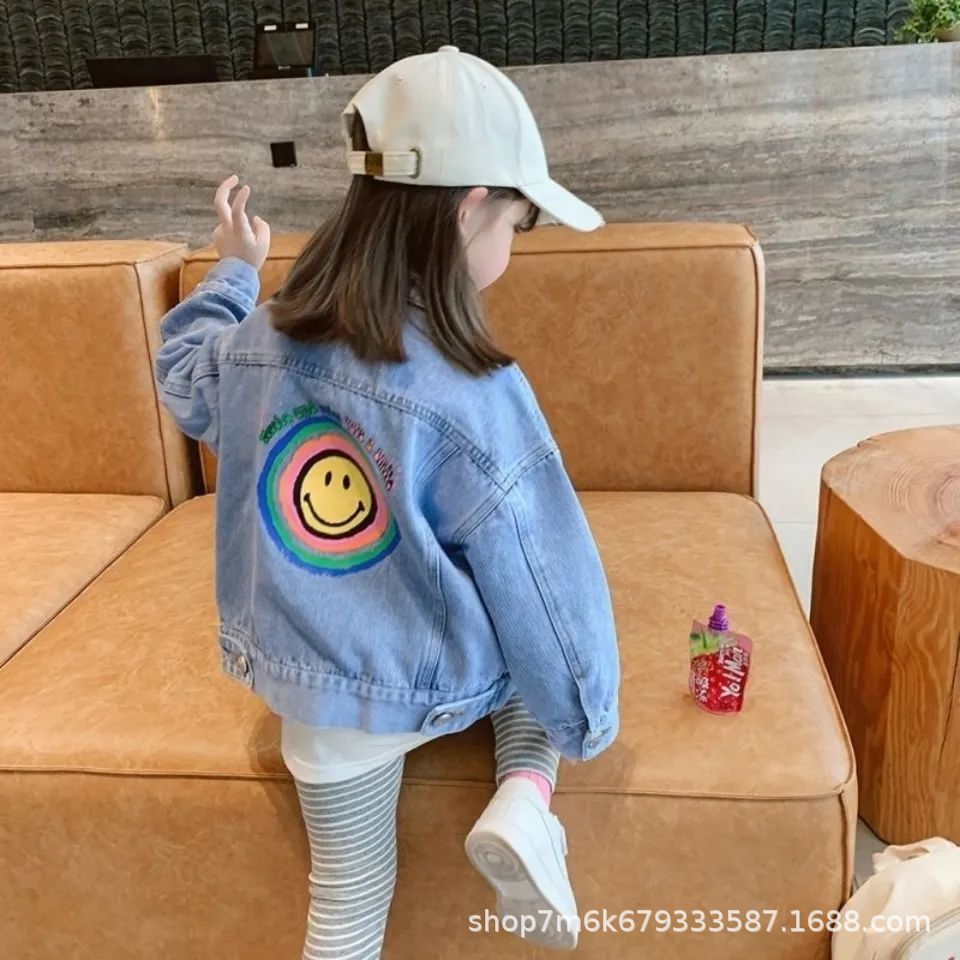 Girls' Denim Coat Spring and Autumn 2021 New Children's Korean-style Spring Wear Loose Western Style Top for Baby Girls