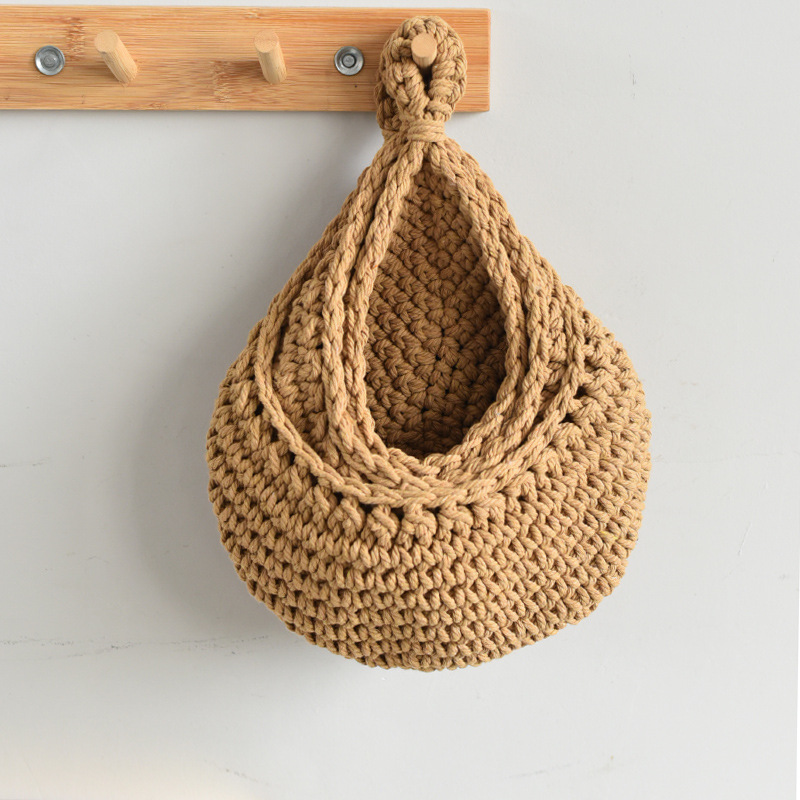 Picture of Water Drop Net Pocket Hand Woven Bird Nest Net Cotton Rope Hemp Rope Crocheted Fruit Storage Bag Vegetable Plant Wall Hanging Pocket