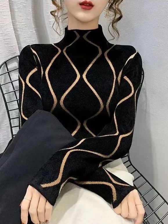 Picture of 2023 new Korean style autumn and winter thickened half turtleneck top Western style inner and outer wear fleece-lined bottoming shirt T-shirt for women