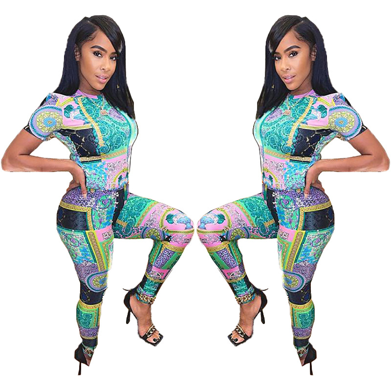 JH5828 European and American Women's Wear Cross-border Amazon Independent Station WISH Recommend Fashion Printing Loose Two-piece Set