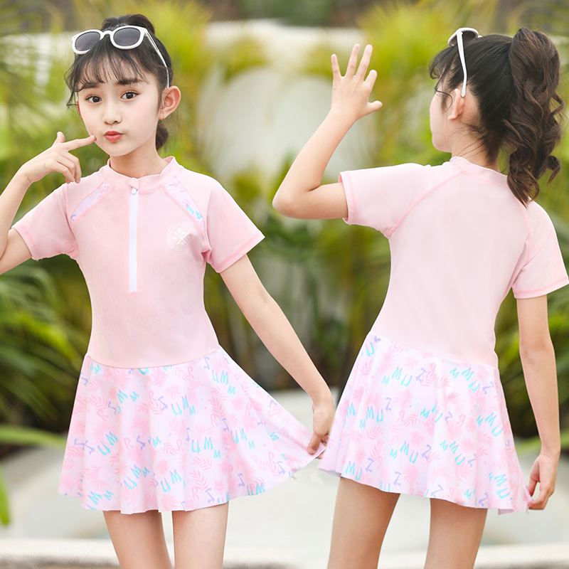 Picture of Children's Swimsuits for Girls Wholesale One-Piece Hot Spring Swimwear for Older Children, Cute and Stylish with Puff Sleeves, Korean Design