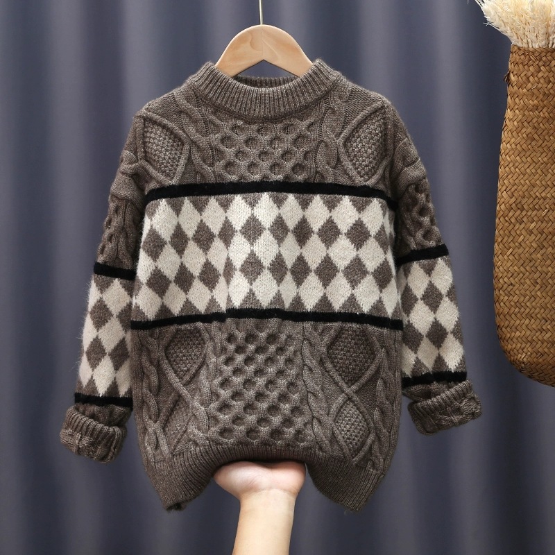 Picture of Boys' Casual Sweater Autumn and Winter 8 to 12 Years Old Winter Wear Warm Knitwear Sweater Children's Base Shirt