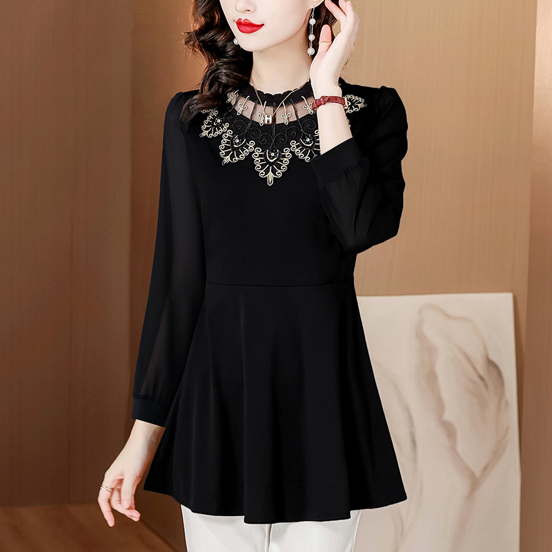 Picture of Real shot this spring's new waist skirt belly-covering long sleeve base shirt foreign style French top