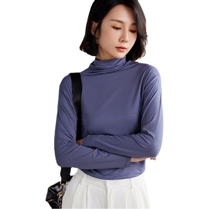 Picture of Modal Base Shirt Long-sleeved T-shirt Women's Autumn and Winter New Half-high Neck plus size Slim-fit Solid Color Thin Top