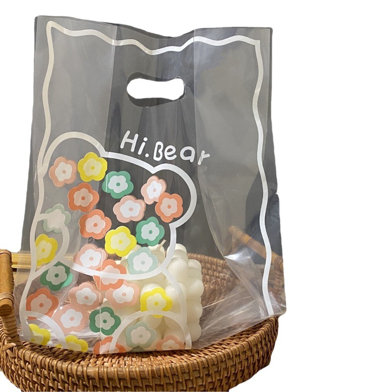 Transparent Flower Bear Plastic Handbag Dessert Baking Bag Thickened Plastic Bag Gift Bag Cosmetic Handbag