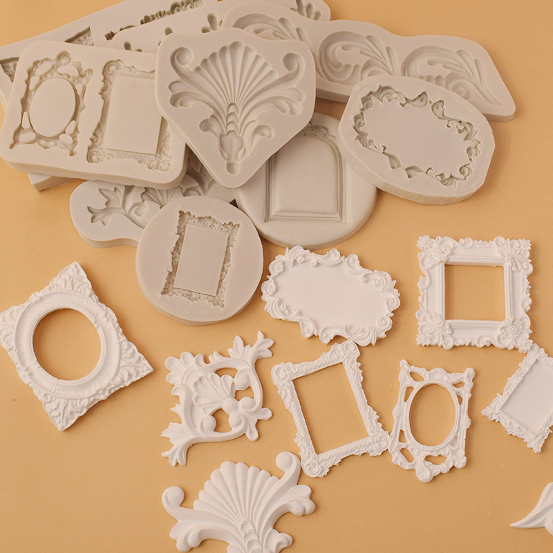 Embossed combination of various photo frame flower frame edge silicone handmade chocolate candy cake mold candy tool