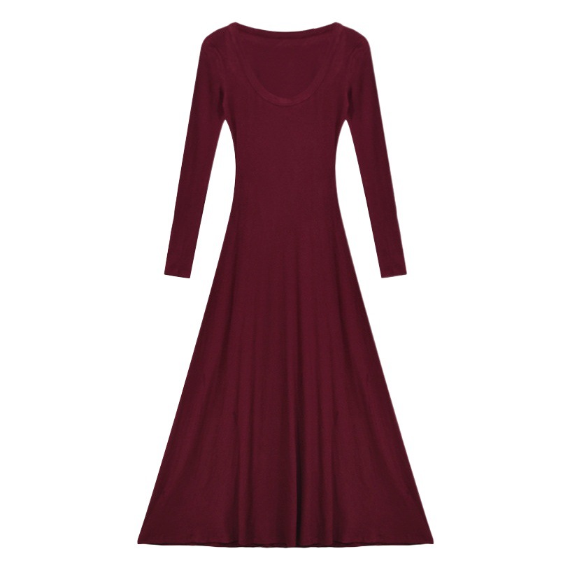 Sexy Hot Girl low U-neck tight long sleeve dress women's figure-flattering draping slimming pure hip-wrapped fishtail dress
