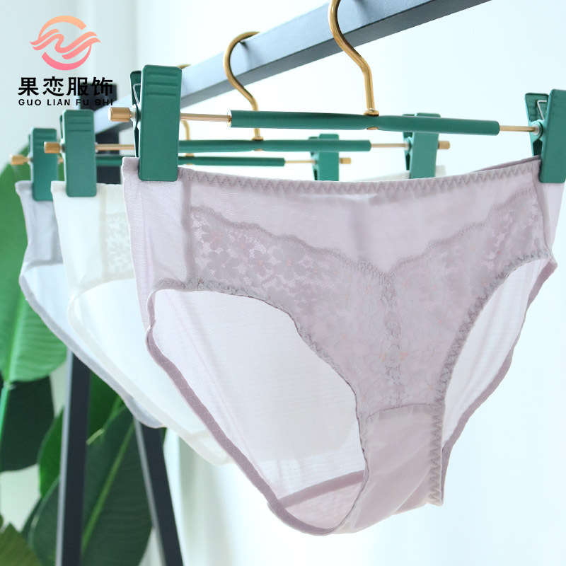 Fruit Love Silk Mid-waist Underwear Women's Silk Lace Sexy Triangle Shorts Comfortable and Breathable