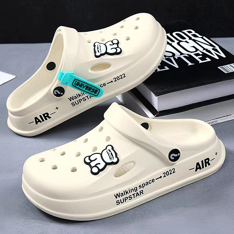 New Soft Sole Croc Shoes Couple Non-slip Home Furnishing Thick-soled Baotou Men's Sandals and Slippers Casual Beach Shoes Women