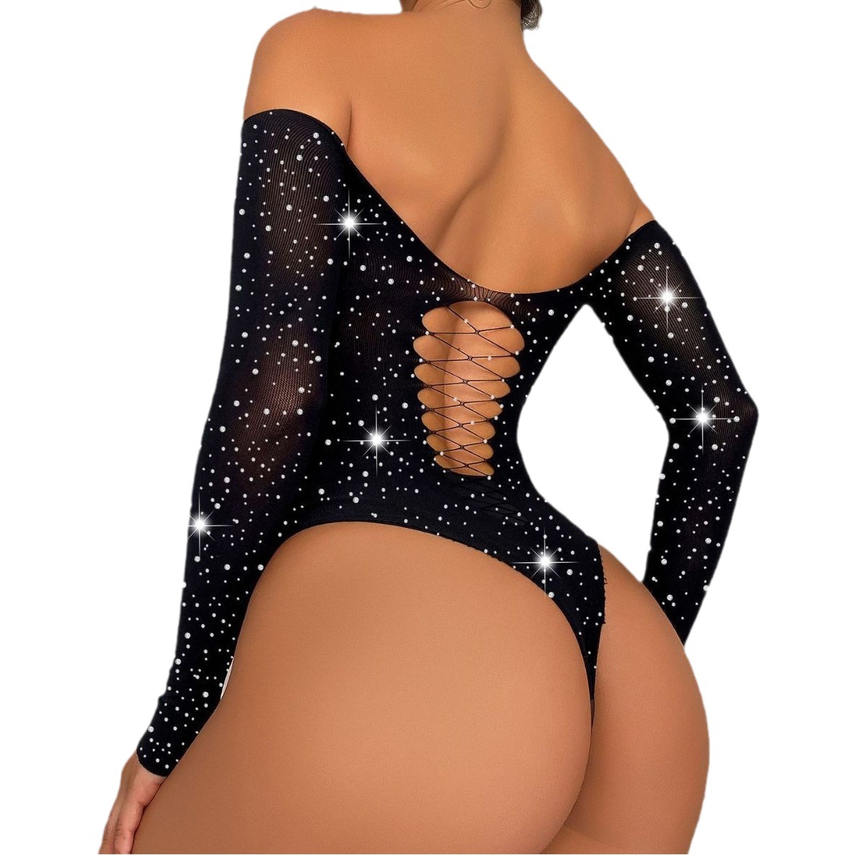 TZ122 cross-border women's hot diamond shiny sexy underwear long sleeve mesh clothing bodystocking lingerie