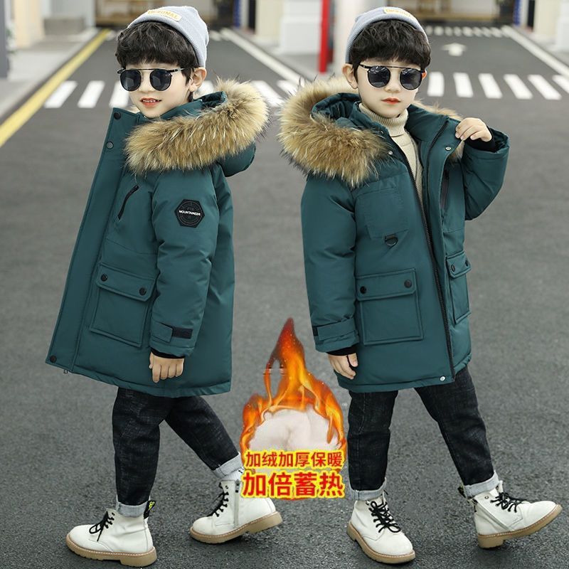 Picture of Boys' Middle and Large Children's Down Cotton-padded Clothes Children's fleece-lined Children's Long Coat Boys Korean Men's Cotton-padded Clothes in Autumn and Winter