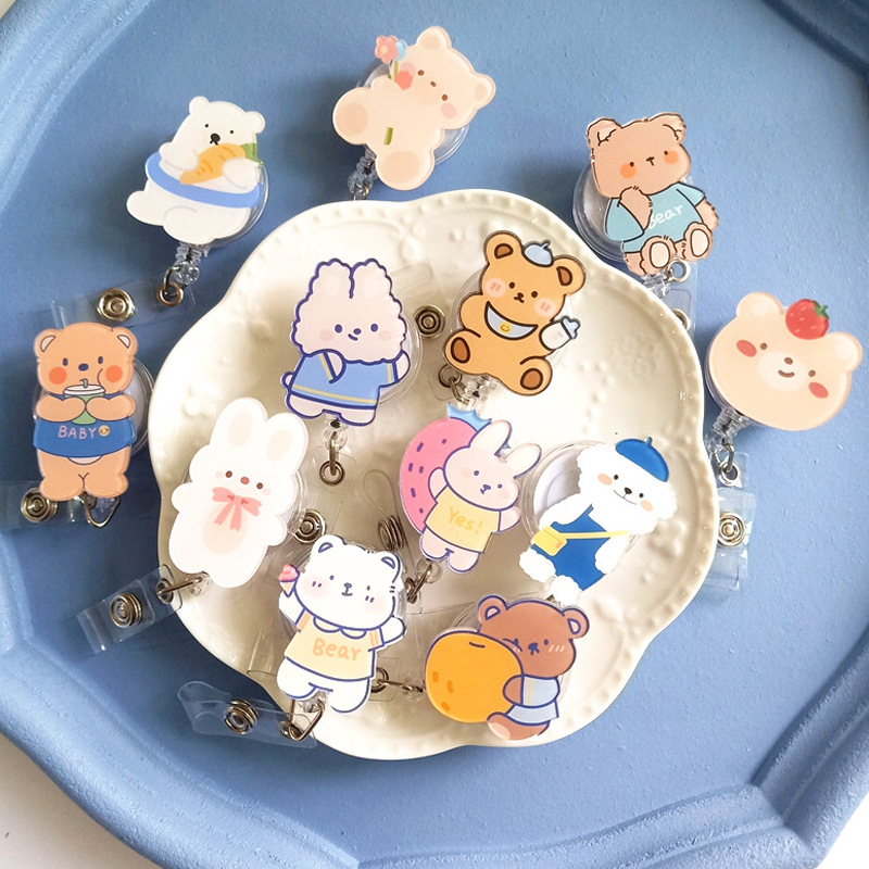 Picture of Nurse Badge clip cute bear rabbit cartoon easy pull buckle easy pull staff brand badge telescopic buckle
