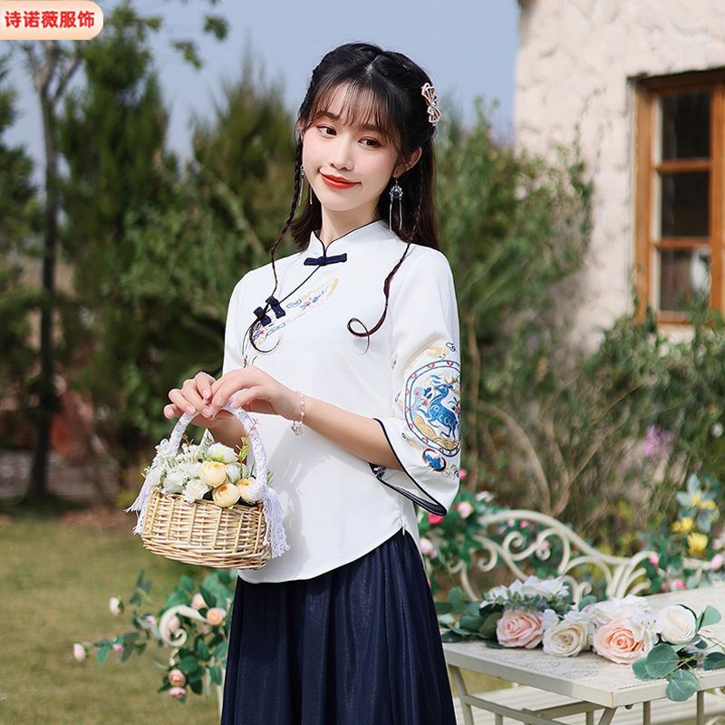 Spring and Summer New Republican Women's suit Chinese Style Young Vintage Hanfu Improved Cheongsam Chinese Buckle Top