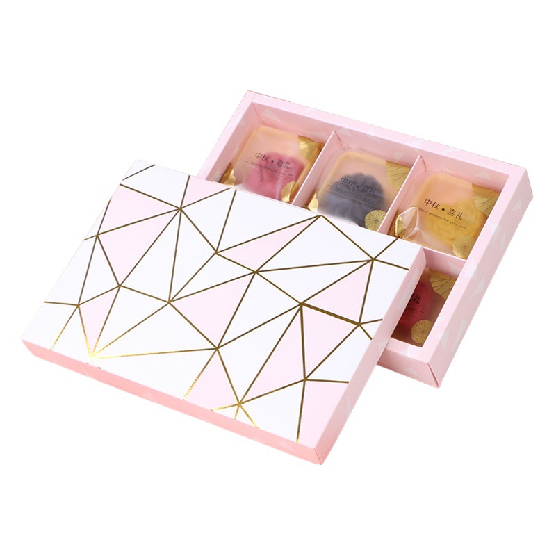 Mid-Autumn Festival Snowskin Mooncake Box 100g Pink Gold-Stamped Snowflake Pastry Handheld Gift Box Egg Yolk Pastry Packaging Box