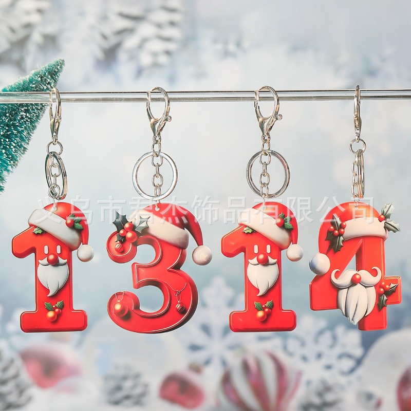 Cross-border new creative digital Christmas pendant keychain acrylic flat Christmas gift pendant wholesale