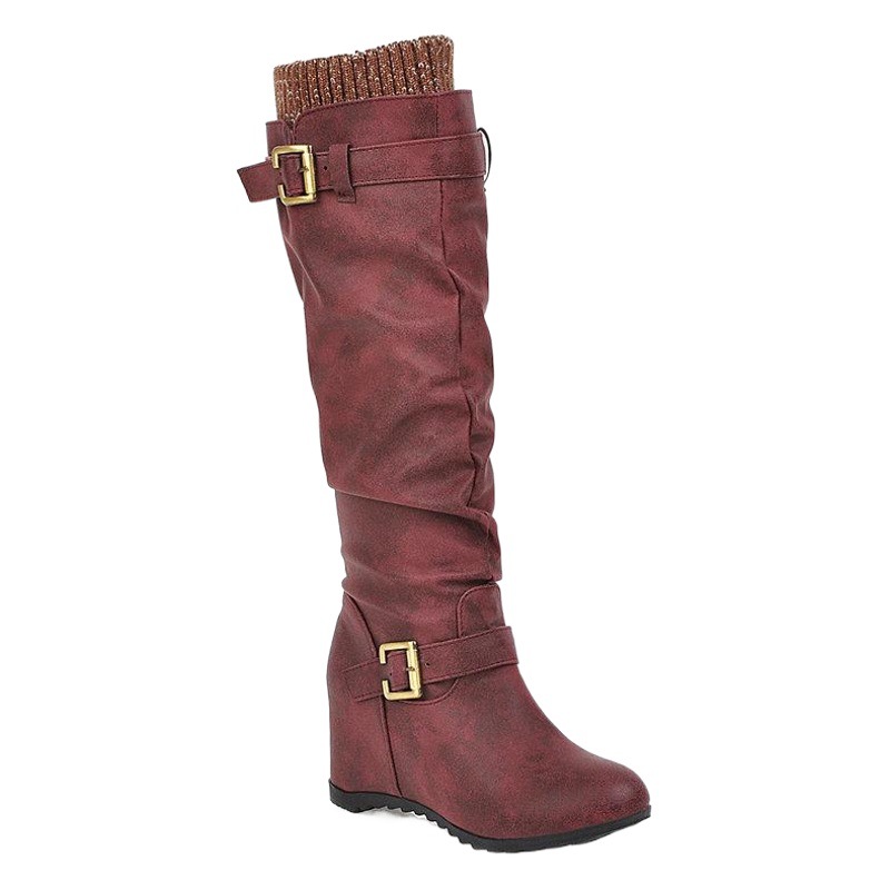 Foreign Trade Korean Style Flat Bottom High Boots Fashion Inner Height Increasing Martin Boots Student Shoes Autumn and Winter Belt Buckle British Women's Boots