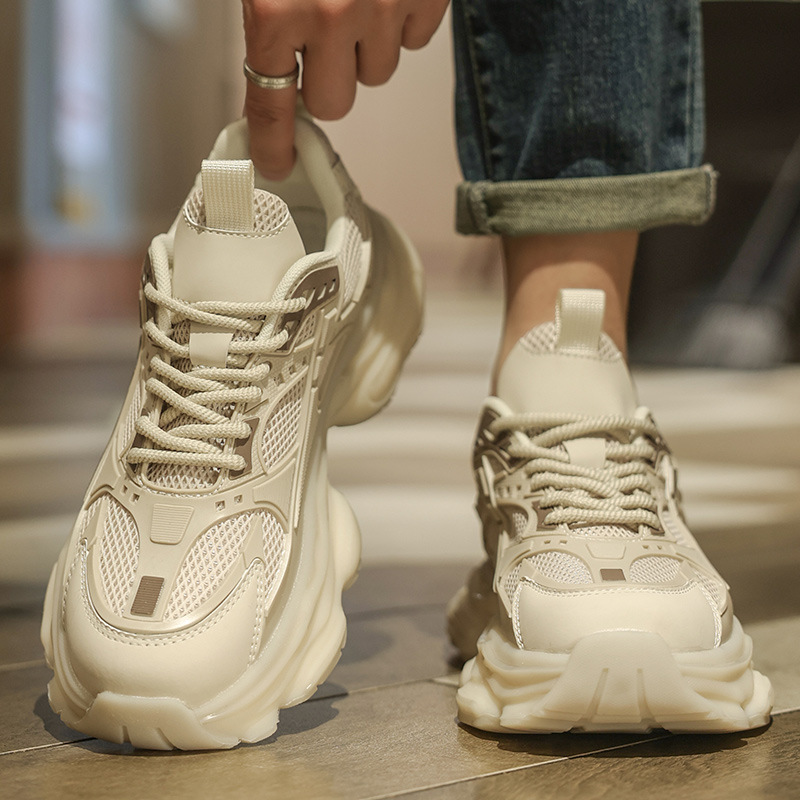 Men's Shoes Summer New Casual All-match Internet Celebrity Height-increasing Trendy Men's Running Non-slip Sports White Torre Trendy Shoes