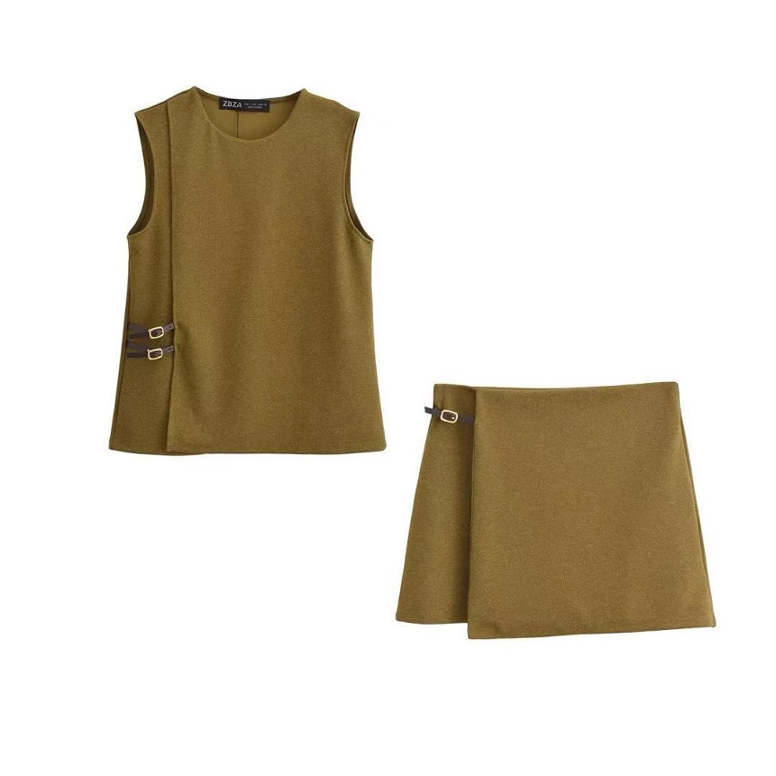 ZA cross-border women's clothing wholesale round neck sleeveless jacket double lapel hip skirt suit 3644166 3644651