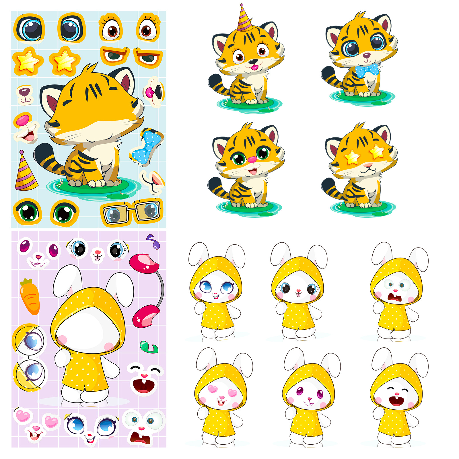 Picture of 6 sheets/pack children's educational toys creative handmade DIY cartoon stickers small animal puzzle stickers children's stickers