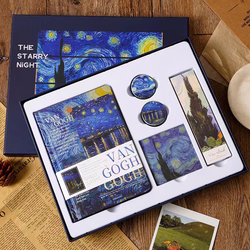Picture of Starry Sky Ledger Set Creative Tape Sticker Gift Van Gogh Oil Painting Bookmark Set Gift Box Ledger Notebook