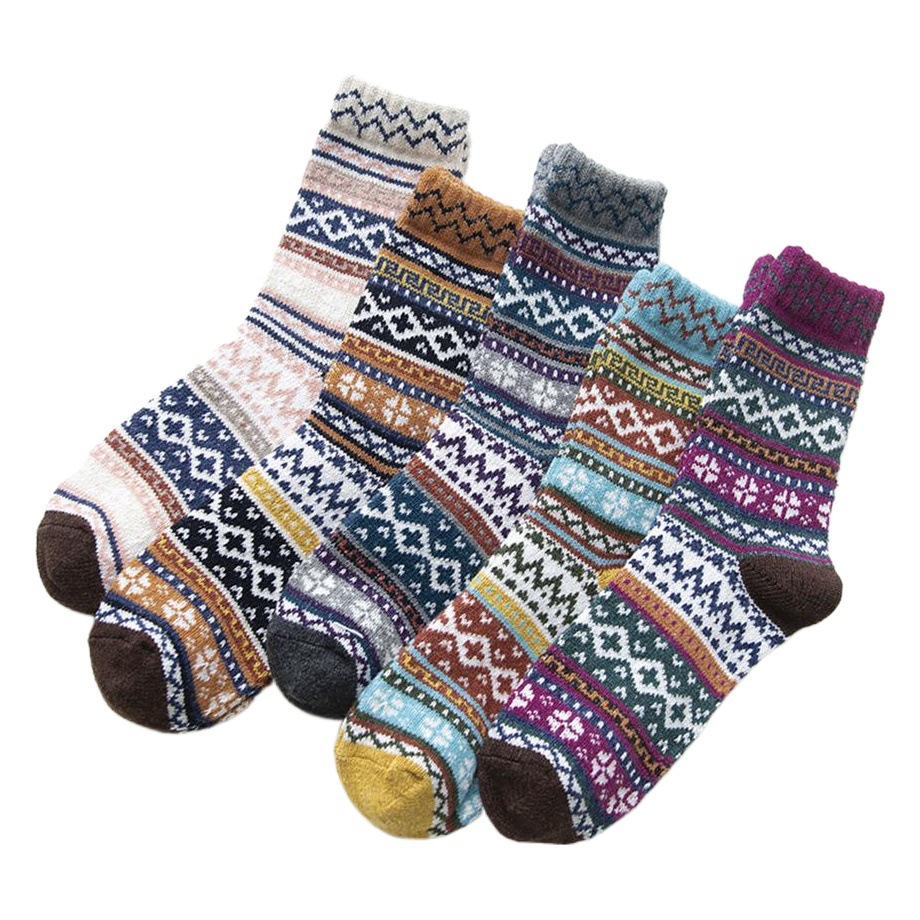 Cross-border Amazon Supply women's mid-calf rabbit wool socks autumn and winter thickened warm women's socks lengthened cross flower