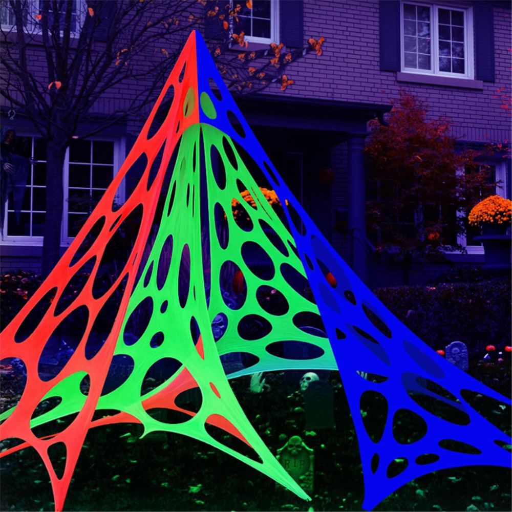 Cross-Border E-Commerce Halloween Fluorescent Spider Web Ghost Festival Elastic Spider Web Ghost Festival Spider Web Fabric Perforated Mesh Fabric