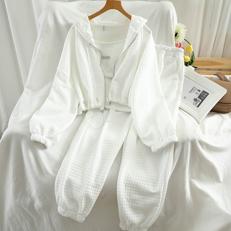 Picture of Large Size Sports Style Casual Suit Women's Spring and Autumn Sling Hooded Sweatshirt Jacket Long Pants Large Size Three-piece Suit