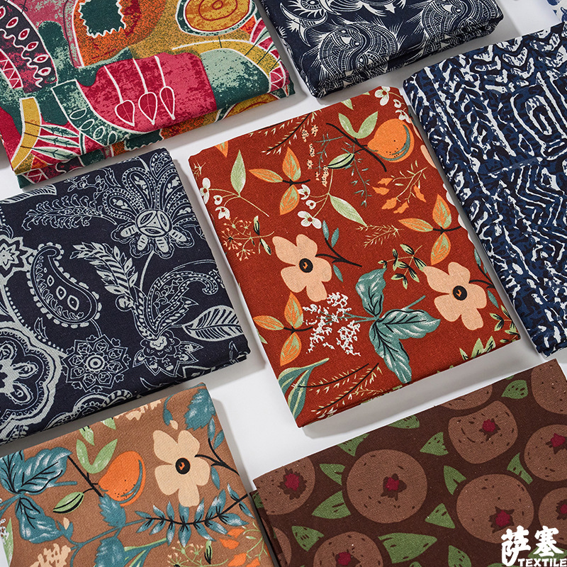 Picture of Cotton and Linen Digital Printing Fabric Floral Fabric Pastoral Style Fabric Floral Skirt dress Cloth