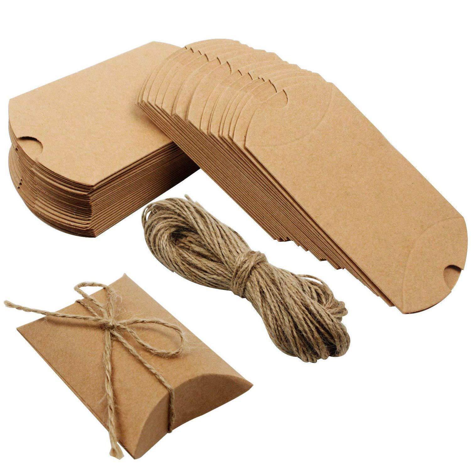 Picture of Kraft Paper Pillow Candy Box Cross-border Style with Hemp Rope Kraft Card White Card Black Card Packaging Box Wedding Party Birthday