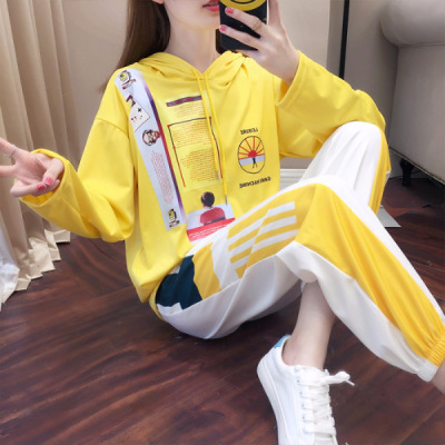 European station Fashion Net red fried street sports leisure suit women's spring and autumn thin European fashion sweater two-piece suit Western style