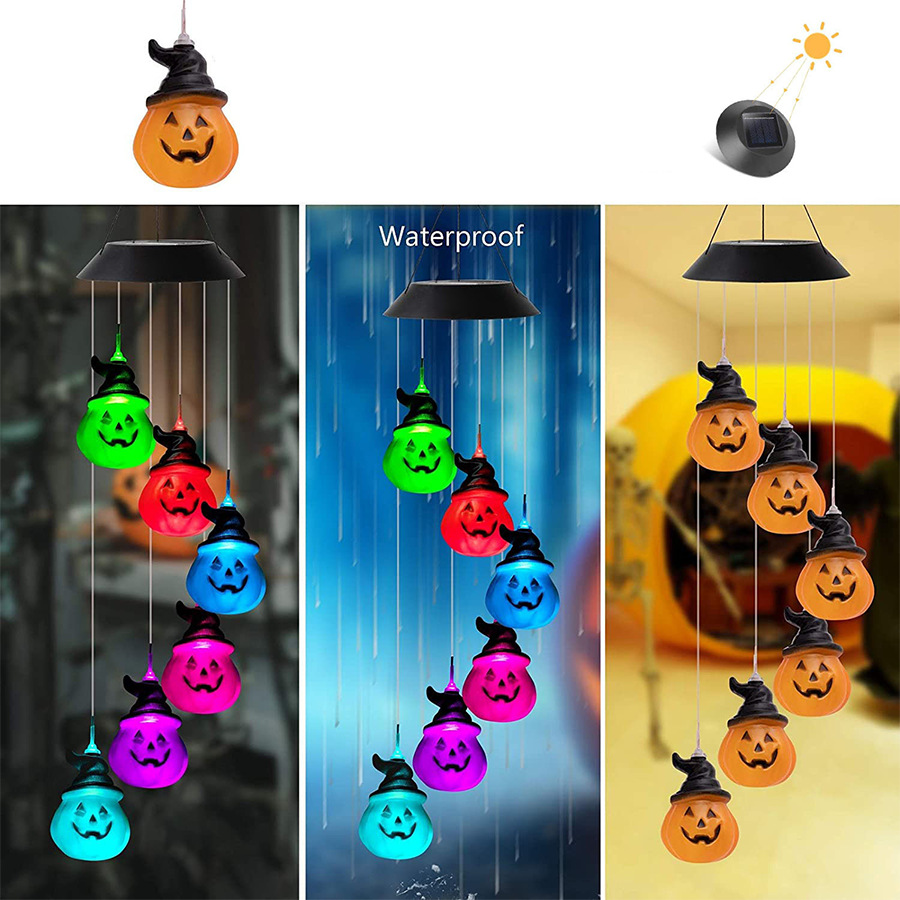 Solar outdoor garden lights pumpkin wind bell lights Halloween garden decoration lights holiday atmosphere lights landscape lights