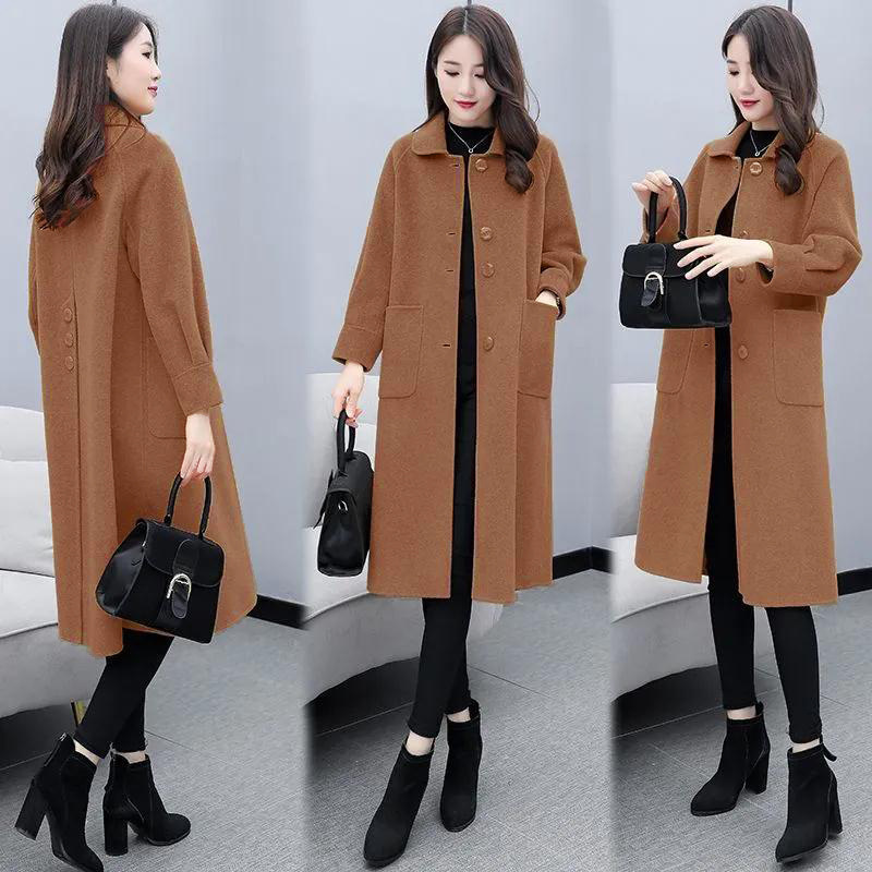 Woolen Coat Women's 2023 New Mid-length Korean-style Woolen Coat Autumn and Winter Women's Loose Over-knee Elegant Slimming Trendy