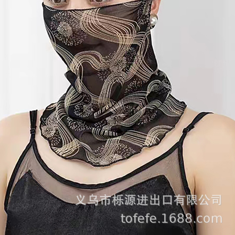 Picture of Varied multi-functional ear-hanging sunscreen veil scarf elastic printed thin face cover lace mesh anti-mosquito